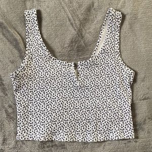 White Navy Floral Crop Top